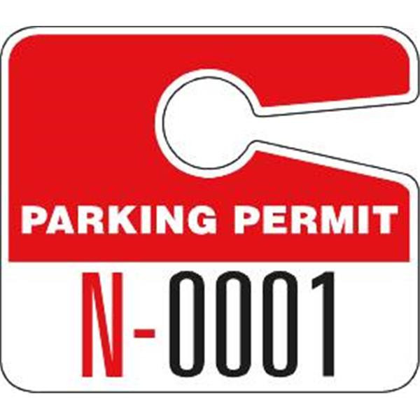 Plastic Parking Permit Tags, With Jumbo 1 Numbers, Red, Package Of 100