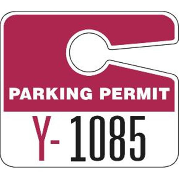 Plastic Parking Permit Tags, With Jumbo 1 Numbers, Burgundy, Package Of 100