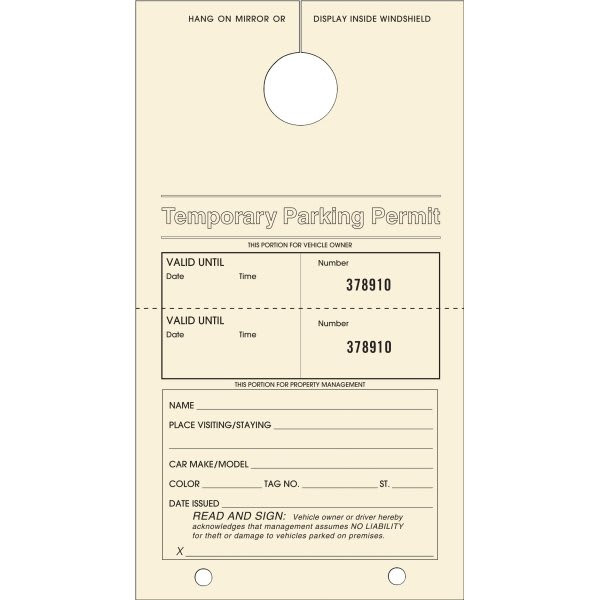 Temporary Parking Tags, Canary, 4-1/4 X 7-3/4, Package Of 100