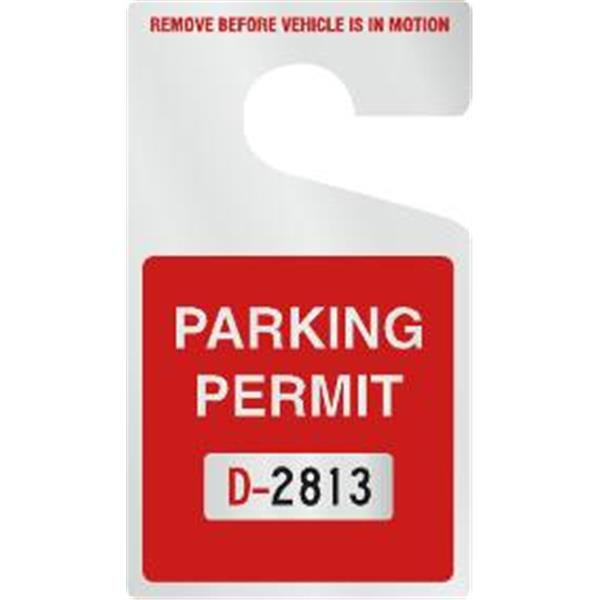 Plastic Parking Permit Tags, Reflective, Red Square, Large, Package Of 100
