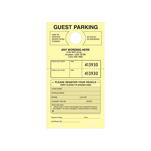 Guest Parking Tags, Canary, 4-1/4 X 7-3/4, Package Of 100