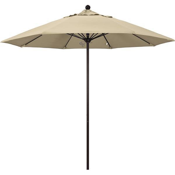 California Umbrella 9 Ft. Bronze Aluminum Patio Umbrella W/ Fiberglass In Antique Beige Sunbrella