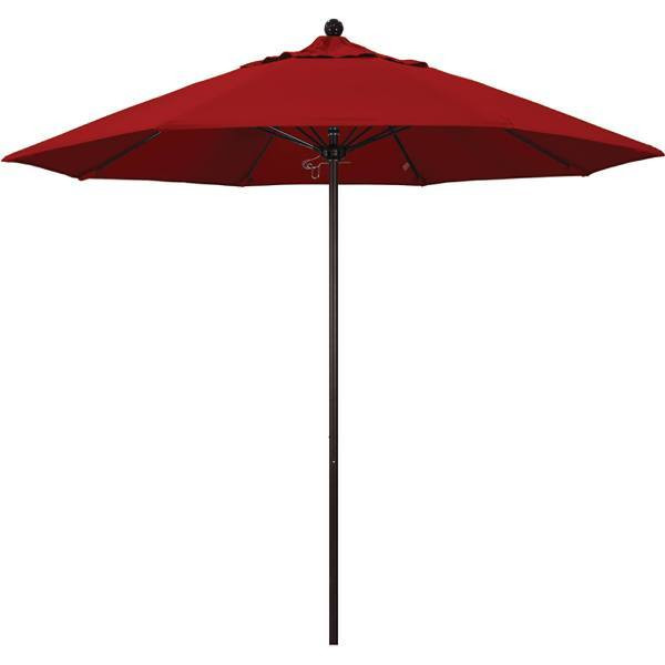 California Umbrella 9 Ft. Bronze Aluminum Patio Umbrella W/ Fiberglass In Jockey Red Sunbrella