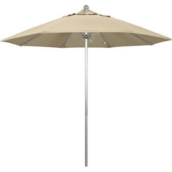California Umbrella 9 Ft. Silver Aluminum Patio Umbrella W/ Fiberglass In Antique Beige Sunbrella