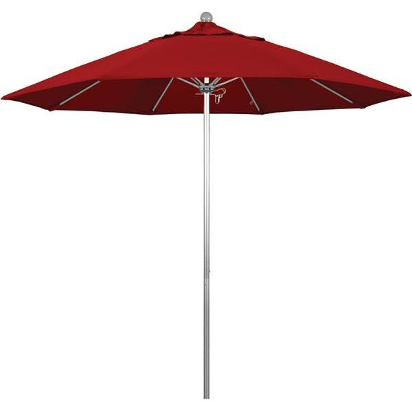 California Umbrella 9 Ft. Silver Aluminum Patio Umbrella W/ Fiberglass In Jockey Red Sunbrella