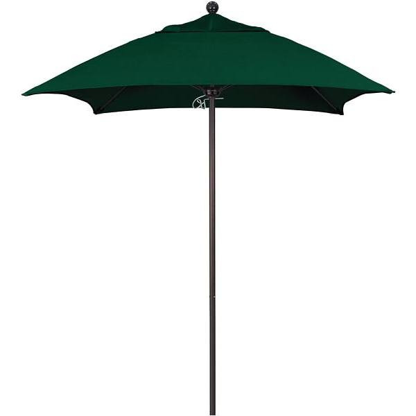 California Umbrella 6 Ft. Square Bronze Aluminum Patio Umbrella In Forest Green Sunbrella