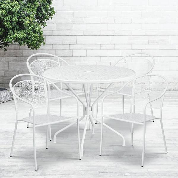 Carnegy Avenue White 5-Piece Metal Round Outdoor Bistro Set