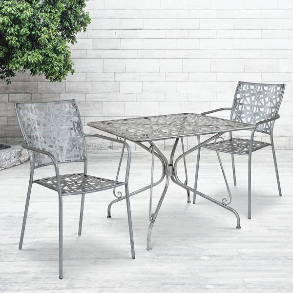 Carnegy Avenue Light Gray Square Metal Outdoor Bistro Table