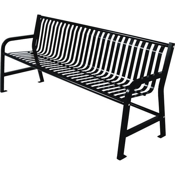 Plaza 6 Ft. Steel Strap Bench W/ Back (Black)
