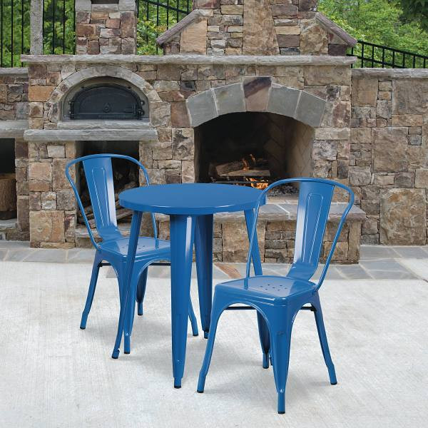 Carnegy Avenue Blue 3-Piece Metal Round Outdoor Bistro Set
