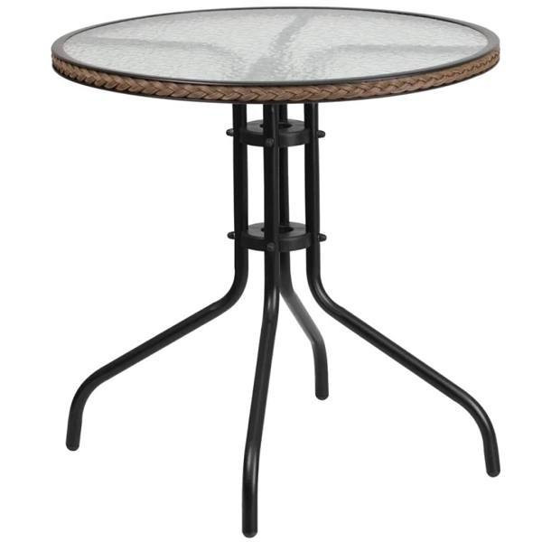 Carnegy Avenue Clear Top/Dark Brown Rattan Round Metal Outdoor Bistro Table