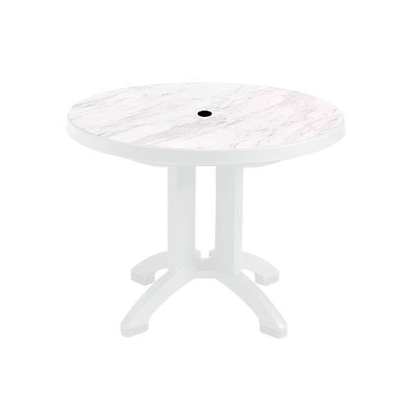 Grosfillex Aquaba 38 Resin Round Table, White Marble/White