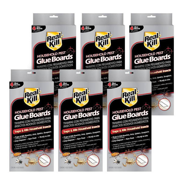 Real Kill Insect Glue Boards (4 Count) Case Of 6, 24 Boards