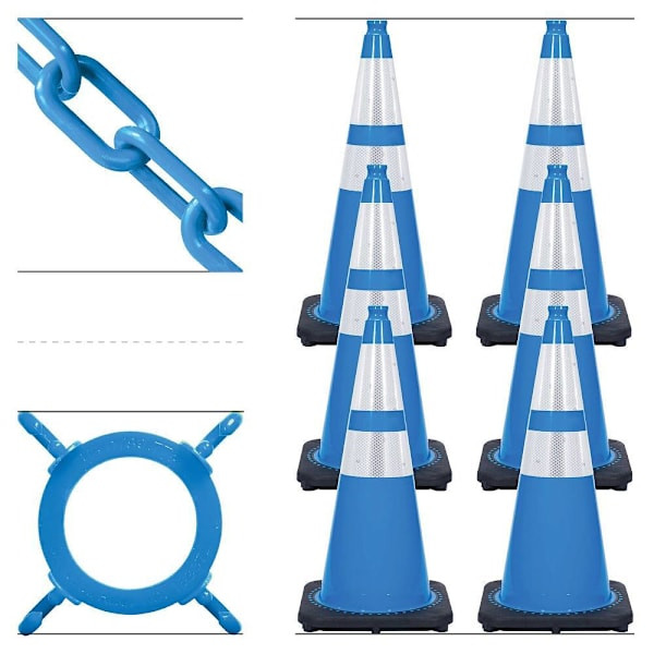 Mr. Chain 28" Sky Blue Reflective Traffic Cone And Chain Kit