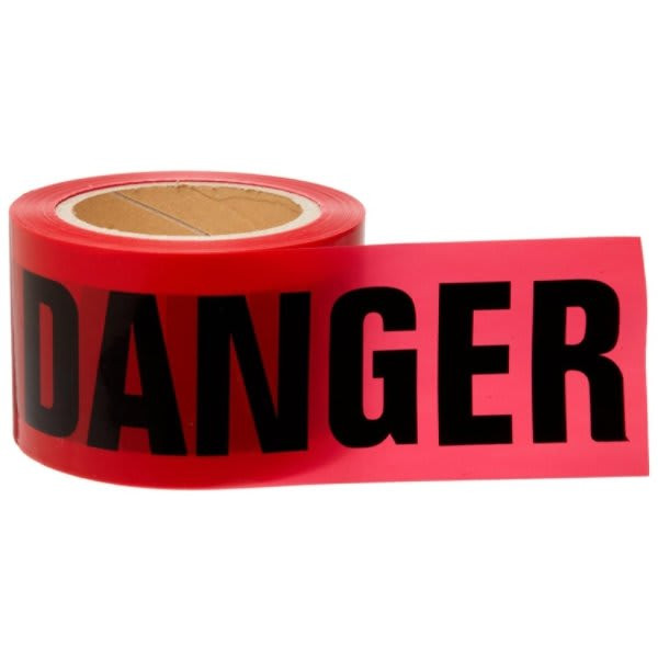 Brady "Danger" Barricade Tape 3 In W Black On Red Roll Of 200 Feet