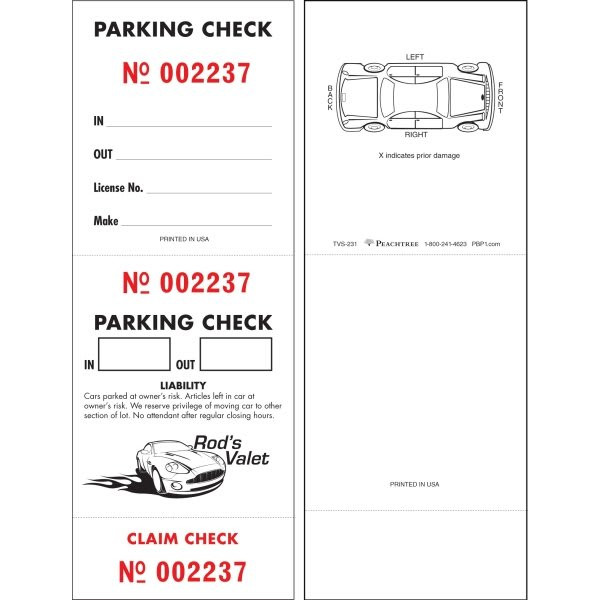 Personalized Valet Tickets, 3-Part, 2-1/2" X 6-3/4", Pack Of 500