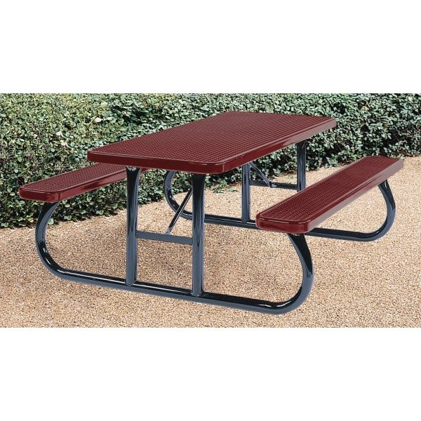 Ultrasite 6' Picnic Bench, Surface Mount, Thermoplastic Coated Steel, Burgundy