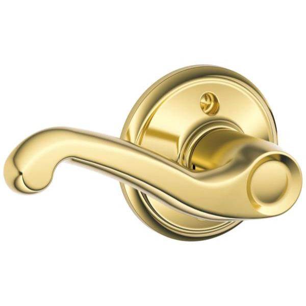 Schlage Residential F Ser Dmy Rt Hand Bright Brass Finish Flair Lever F170 FLA 605 RH
