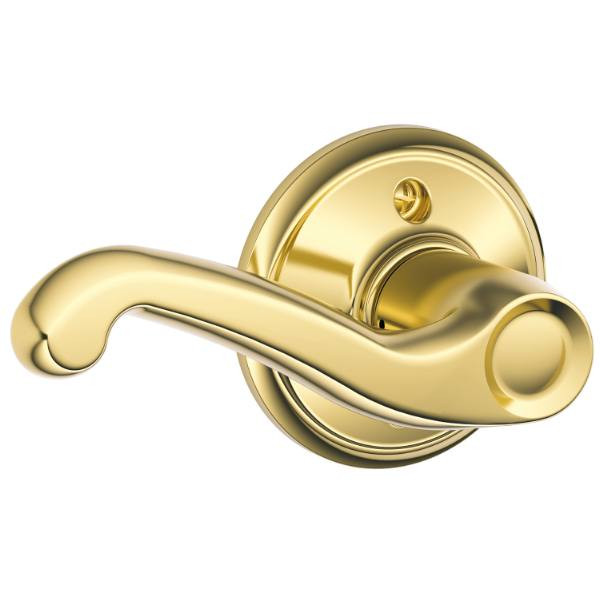 Schlage Residential F Ser Dmy Lt Hand Bright Brass Finish Flair Lever F170 FLA 605 LH
