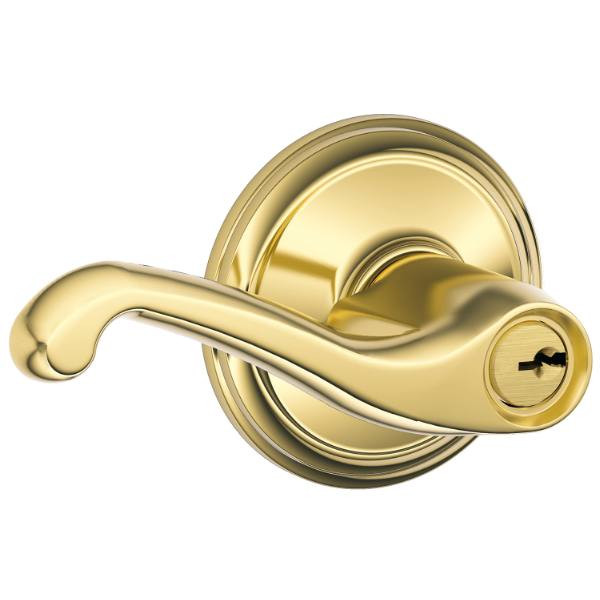 Schlage Residential F Ser Ent No Hand Lifetime Brass Finish Flair Lever F51A FLA 505