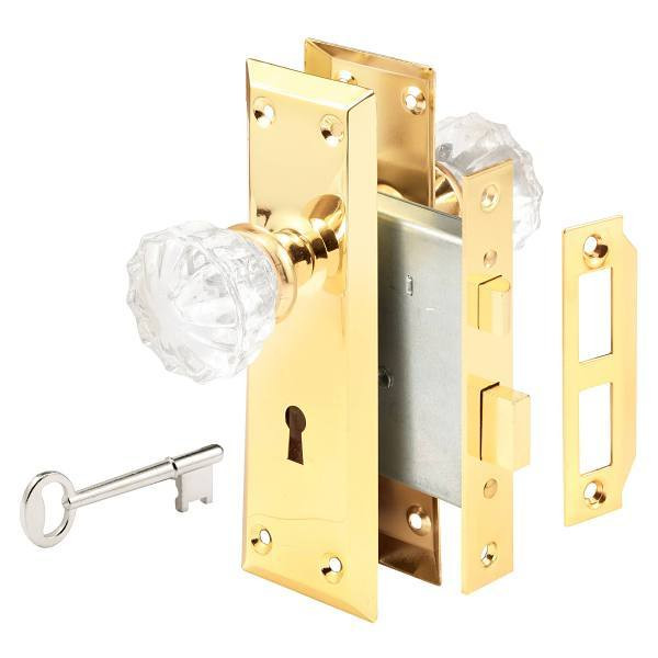 Prime-Line Mortise Keyed Lock Set With Glass Knob, 2" Outer Diameter, Brass E 28336