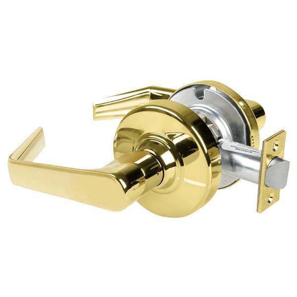 Schlage Grade 2 Passage Lock With Select Vandlgard, Saturn Lever, Bright Brass ALX10 SAT 605