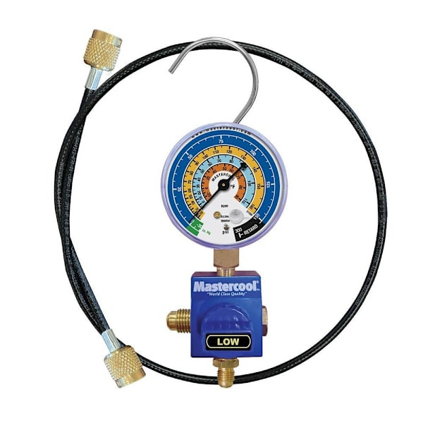 Mastercool R600a, R290, R134a 1/4" Single Valve Manifold With Thermoplastic Service Hoses 92518-53-1/4TP