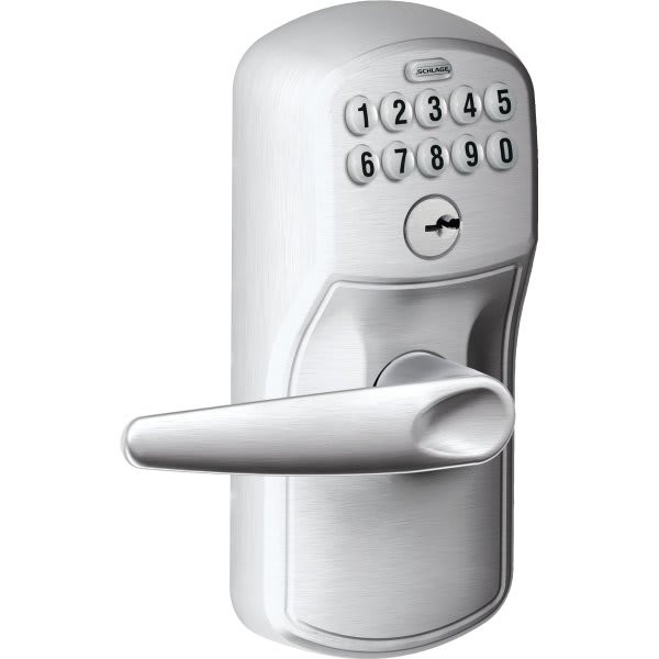 Schlage F Series Keypad Lever, Entry, Grade 2, Satin Chrome FE595 PLY JAZ 626
