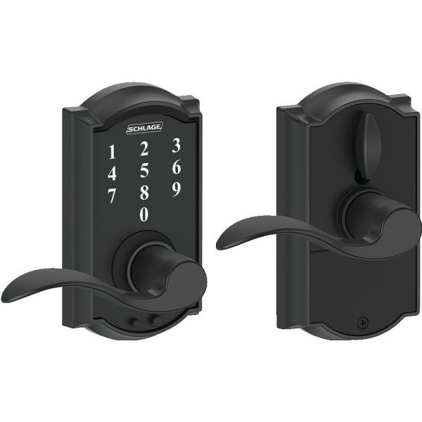 Schlage Camelot Style Touch Entry Accent Lever With Flex-Lock, Matte Black FE695 CAM622ACC