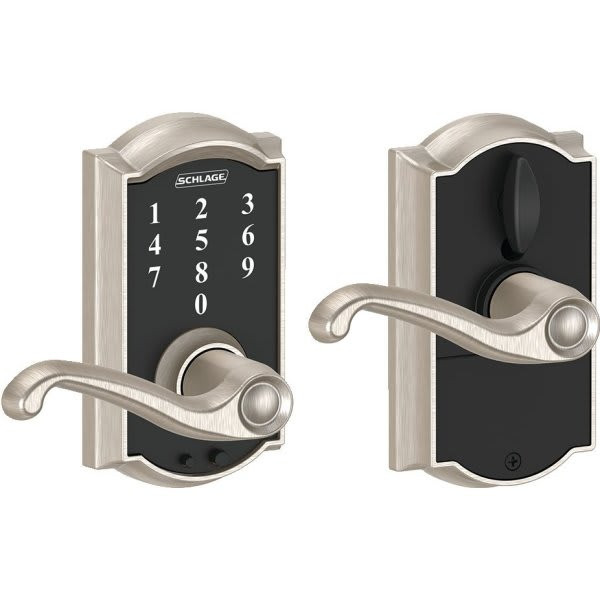 Schlage Camelot Style Touch Entry Flair Lever With Flex-Lock, Satin Nickel FE695 CAM 619 FLA