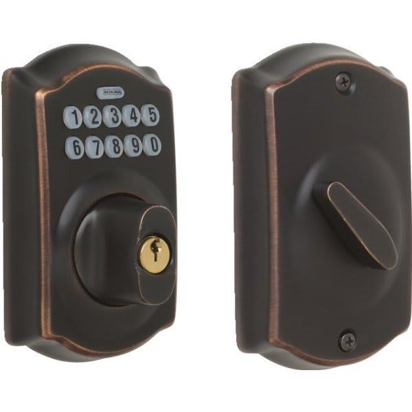 Schlage Camelot Keypad Deadbolt With Turn-Lock, Aged Bronze BE365 CAM 716