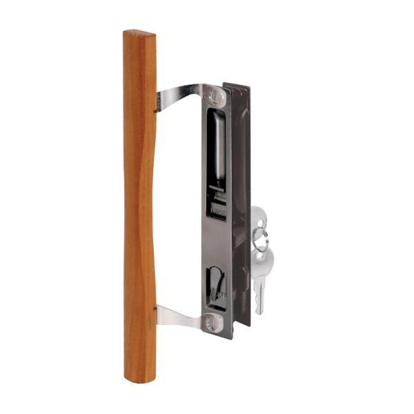 Sliding Glass Dr Le Set, 6-5/8in Wood, Hook Style, Flush Mt, Key