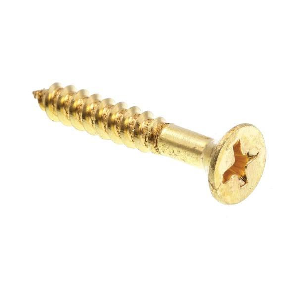 Wood Screws, Flat Hd, Phil Dr, #10 X 1-1/4in, Brass, Package Of 25