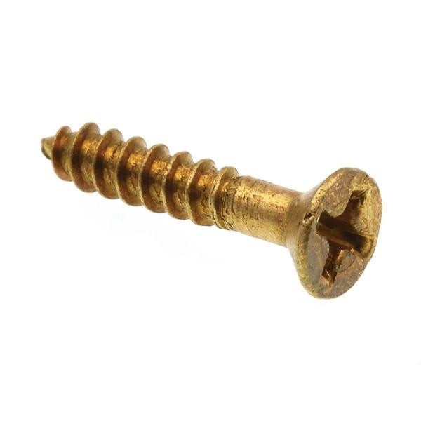 Wood Screws, Flat Hd, Phil Dr, #6 X 3/4in, Brass, Package Of 25