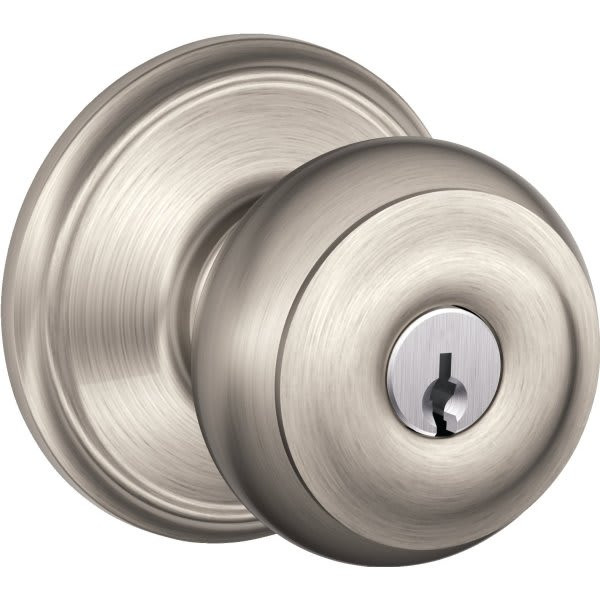 Schlage Georgian F Series Knob, Entry, Grade Aaa, Satin Nickel