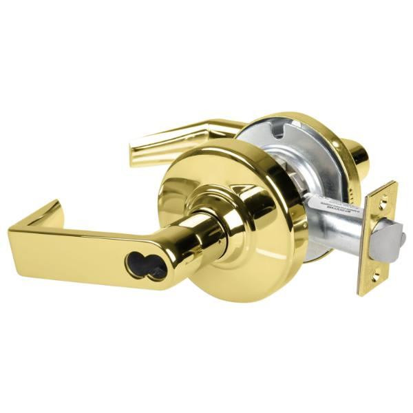 Schlage Alx Storeroom Lockset, Sfic Housing, Bright Brass, Non-Handed