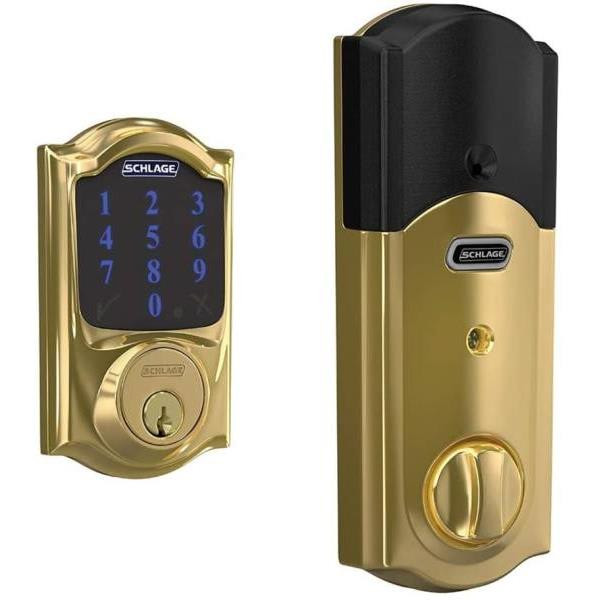 Schlage Residential Smart Access Deadbolt Camelot Escutcheon Bright Brass Finish