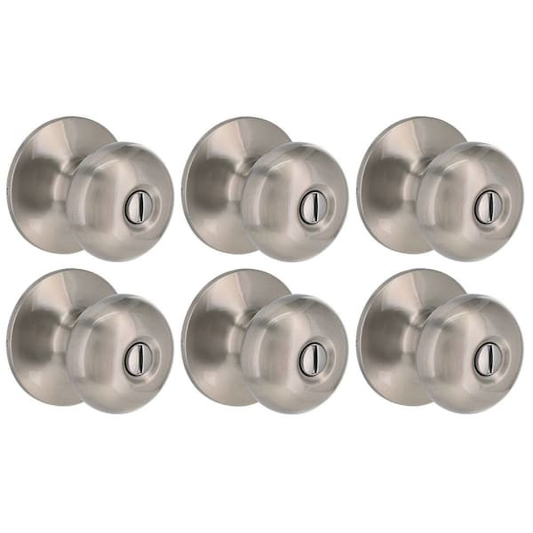 Shield Security Flat Ball Turn Button Privacy Door Knob In Satin Nickel 6-Pack