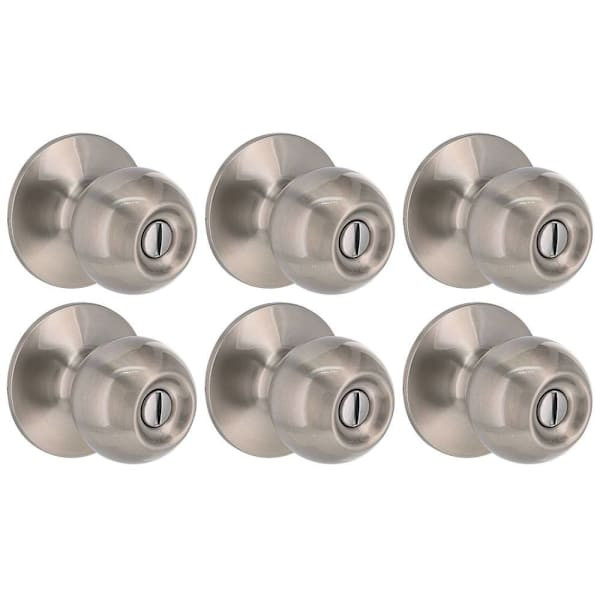 Shield Security Ball Turn Button Privacy Door Knob In Satin Nickel 6-Pack