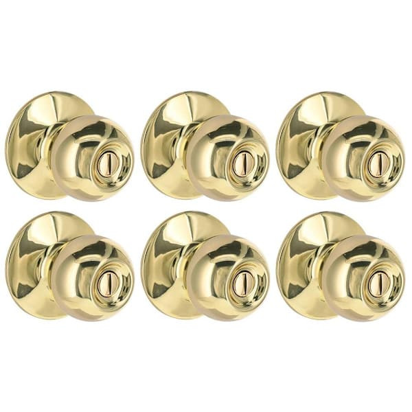 Shield Security Ball Turn Button Privacy Door Knob In Bright Brass 6-Pack