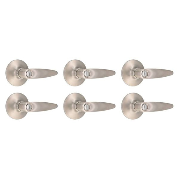 Shield Security Straight Turn Button Privacy Door Lever In Satin Nickel 6-Pack
