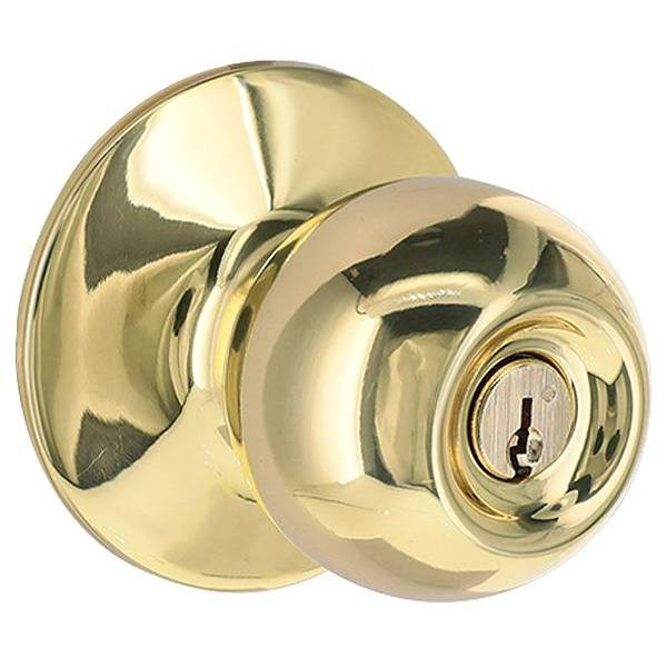 Shield Security Ball Kw1 Keyed Entry Door Knob In Bright Brass