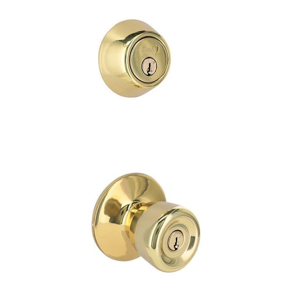 Shield Security Tulip Single Cylinder Deadbolt Lock And Entry Door Knob (Bright Brass)