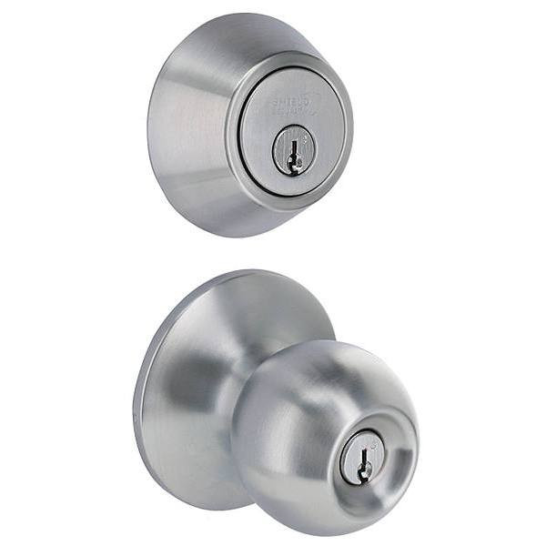 Shield Security Round Single Cylinder Deadbolt Lock And Entry Door Knob (Satin Chrome)
