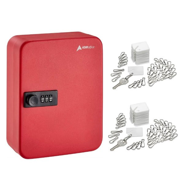 Adir Office Steel Heavy-Duty 30-Key Cabinet W/Comb Lock Red W/100 Key Tags
