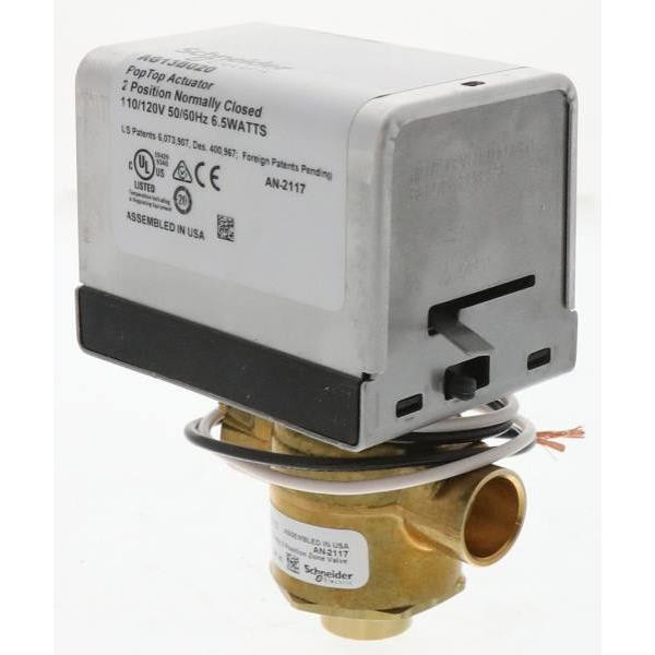 Schneider Three Way 1/2" Sweat 3.0 Cv 120vac Spring Return 2 Position Zone Valve