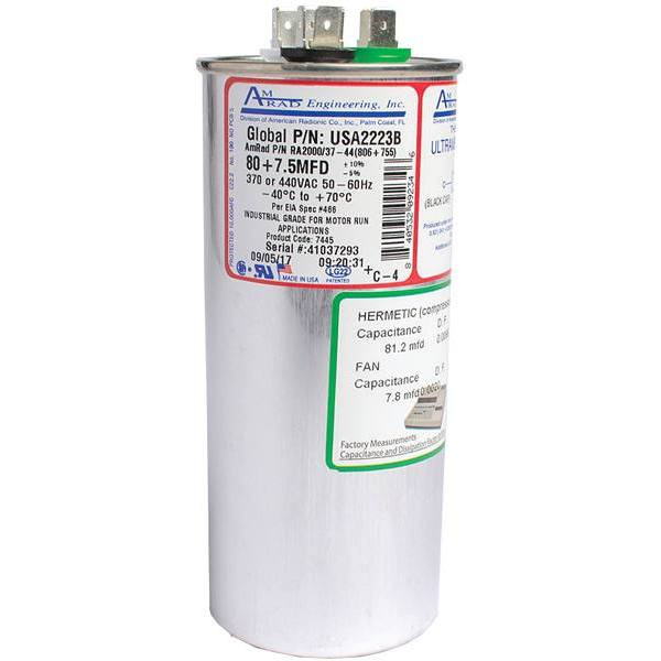 Amrad Engineering  Usa2223b 80/7.5 MFD 370/440 VAC Round Motor Run Capacitor