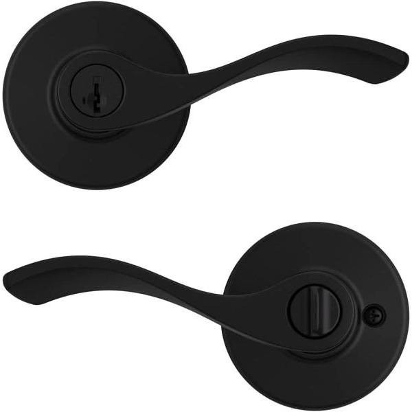 Kwikset Balboa Matte Black Keyed Entry Door Lever With Smartkey Security