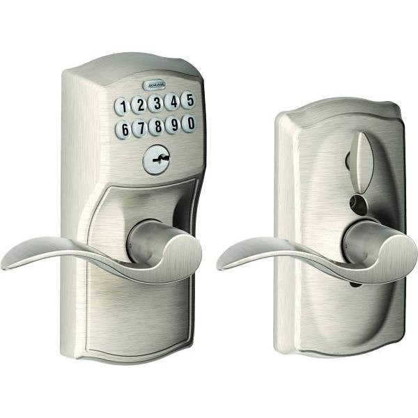 Schlage Keypad Entry Flex Lock Plymouth Flair Door Lever, Satin Nickel