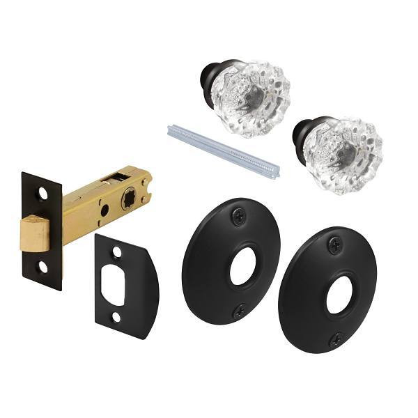 Prime-Line Passage Door Latch Set, Glass Knob With Latch Bolt, Matte Black